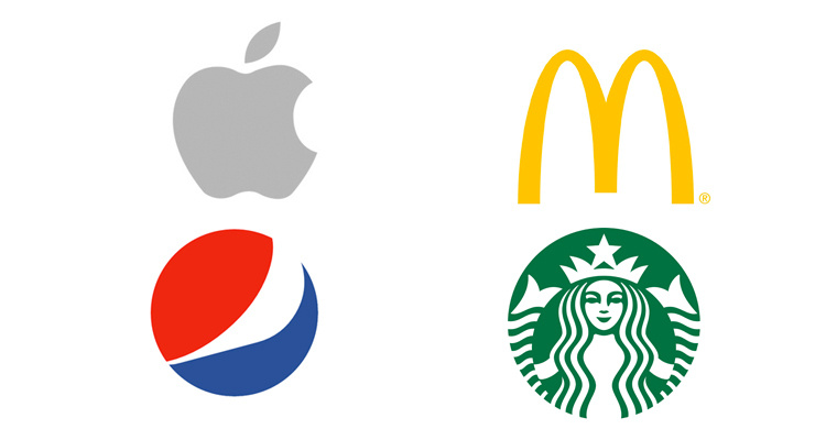 simbolos das logo da apple, mc donalds, pepsi e Starbucks